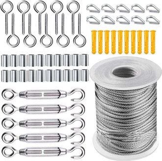 OEM [nunca Usado] Kit De Cuerda De Alambre De 50 M, Tensor De Cable De Acero Para Jard&iacute;n, Kit De Cuerda Colgante De Acero Inoxidable, Cable De Acero Inoxi