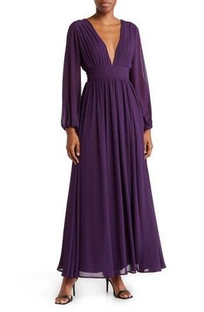 By Design Iris Plunge Neck Long Sleeve Maxi Dress in Blackberry Cordial at Nordstrom Rack, Size X-Small