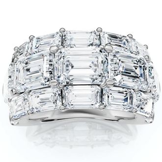 Pompeii3 9.70Ct Emerald Cut Diamond 3-Row Fashion Wide Ring Gold Lab Grown