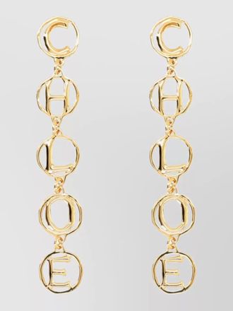 Chlo&eacute; brass script hoop earring