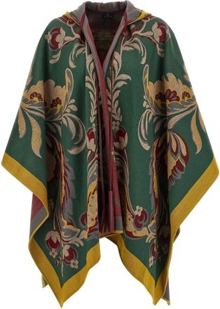 Etro Paisley-Motif Long Hooded Wool Cape