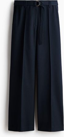 H&M Flared Belted Trousers in Navy Blue at Nordstrom, Size 16