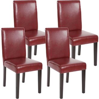 Hhg Set 4x sedie Littau ecopelle opaca soggiorno cucina sala da pranzo 43x56x90cm rosso piedi scuri