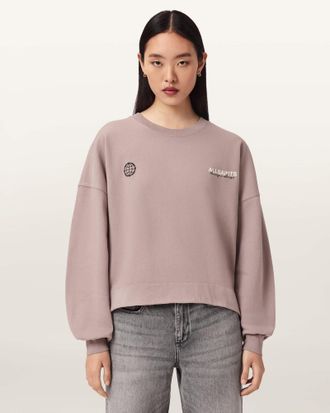 AllSaints Emblem Oversized Lila Sweatshirt