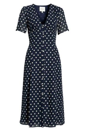 Reformation Lise Polka Dot Chiffon Dress in Orion Dot at Nordstrom, Size 2