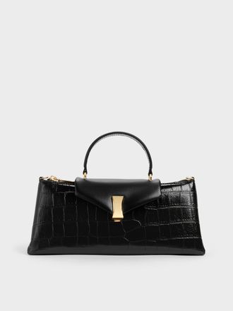 Charles & Keith Lilibet Croc-Effect Elongated Top Handle Bag