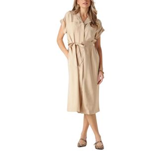 Moss Copenhagen Kleedjes, Dames, Beige, M, Beige Midi Jurk Selia Ss
