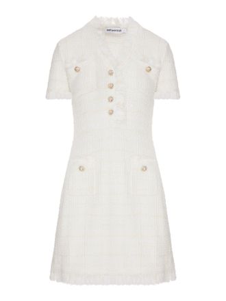 Self Portrait SHORT TWEED DRESS WITH JEWEL BUTTONS AND FRINGED EDGES - Self-portrait - Woman