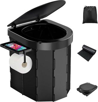OEM Inodoro Port&aacute;til Para Camping - Actividades Al Aire Libre - Dise&ntilde;o Plegable - Soporta Hasta 180 Kg - Negro