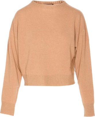 Twinset Beige Crew Neck Sweaters Wol-Kasjmier Mix - Dames - Ronde hals truien - Beige - S - Wol - Truien & Vesten