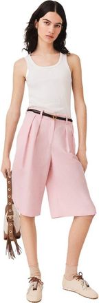 Maje Pleated linen blend Bermuda shorts in Pink at Nordstrom, Size 36