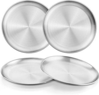 OEM Plato Llano De Acero Inoxidable Reforzado, 4 Piezas, Platos Llanos De Acero Inoxidable De 20 Cm, Platos De Acero Inoxidable Para Comidas, Postres