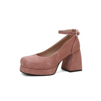Generic Womens Suede Platform Pumps Adjustable Ankle Strap Round Toe Chunky Block Heel Non Slip Durable Comfortable Fashion Party Daily Shoes,Pink,6.5 UK