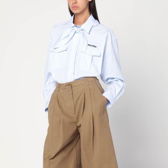 Miu Miu Camicia azzurra/bianca a righe con sciarpa