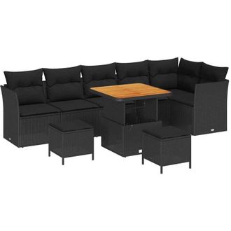 vidaXL Conjunto De Sof&aacute; De Jard&iacute;n Con Coj&iacute;n 9 Pcs Negro