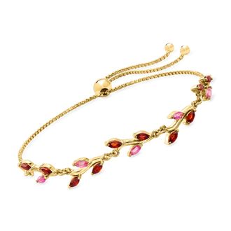 RS Pure by Ross-Simons Garnet and. Pink Topaz Leaf Bolo Bracelet in 18kt Gold Over Sterling