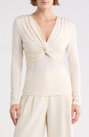 BOSS Eulori Twist Front Long Sleeve Top in Off White at Nordstrom Rack, Size X-Large