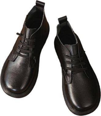 Generic Mens Flat Heel Casual Short Boots Lace Up Ankle Boots Round Toe PU Leather Office Work Shoes,Black,7.5 UK