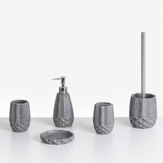 Beliani Beliani - Conjunto De 5 Accesorios De Ba&ntilde;o Jabonera Dispensador De Jab&oacute;n Escobilla De Inodoro Vaso Soporte Para Cepillos De Dientes Gris Samiria