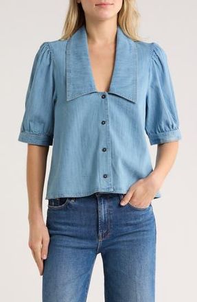Avec Les Filles Sailor Collar Puff Sleeve Button-Up Shirt in Light Wash at Nordstrom Rack, Size Small