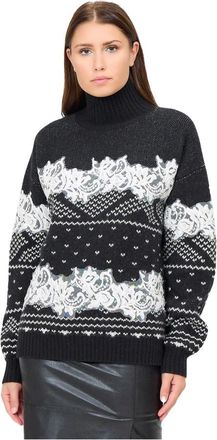 Ermanno Scervino Romantische Turtleneck met Kantdetails - Dames - Coltruien - Zwart - S - Wol - Truien & Vesten