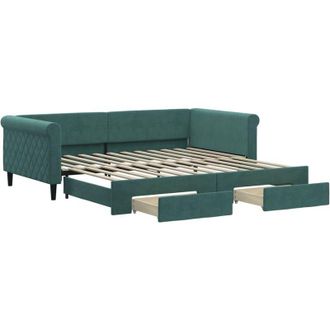 vidaXL Vidaxl - Sof&aacute; Cama Nido Con Cajones Terciopelo Verde Oscuro 100x200 Cm