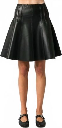 Olivaceous Belen Flare Leather Skirt In Black