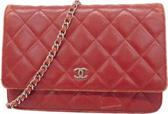 Chanel Red Color Leather Chain/Shoulder Wallet (Pre-Owned)