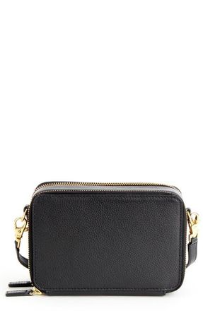 Royce Leather Personalized Leather Crossbody Camera Bag in Black- Silver Foil at Nordstrom