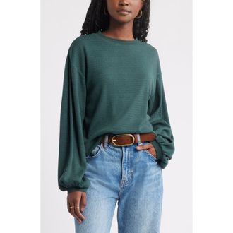 Treasure & Bond Blouson Sleeve Waffle Knit Top in Green Gables at Nordstrom Rack, Size Large