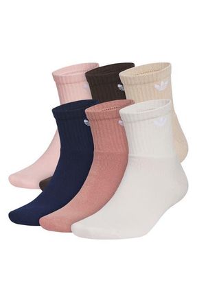 adidas Gender Inclusive Originals Assorted 6-Pack Quarter Socks in Sandy Pink/Indigo/Khaki at Nordstrom, Size X-Large