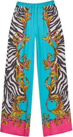 Versace Jeans Couture Zebra Barok Wijde Pijpen Broek - Dames - Wijde Broeken - Veelkleurig - M - Polyester - Broeken