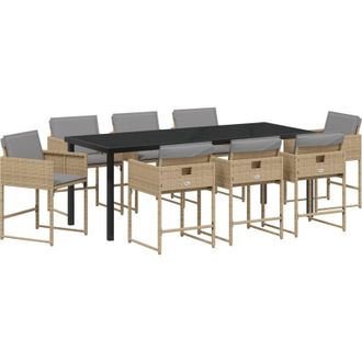 vidaXL Conjunto De Comedor De Jard&iacute;n 9 Pcs Beige Rat&aacute;n Sint&eacute;tico Vidaxl