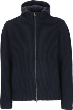 Herno Blue High Neck Wool Cardigan