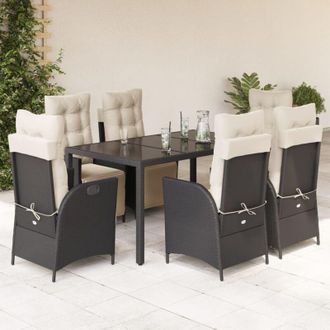 vidaXL Set De Comedor De Jard&iacute;n 7 Pzas Y Cojines Rat&aacute;n Sint&eacute;tico Negro