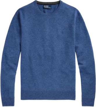 Polo Ralph Lauren Logo Wollen Trui - Heren - Ronde hals truien - Blauw - 2XL - Wol - Truien & Vesten