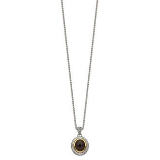 Diamond2Deal Sterling Silver with 14K Accent Oval Smoky Quartz Pendant Necklace