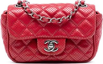 Chanel Borsa a tracolla Punch mini in pelle di agnello traforata con battente 2014 - Rosso