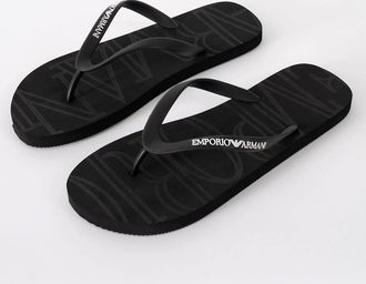 Emporio Armani Mens Emporio Armani Mens Flip Flops with Logo Strap - Black/White - Black/Multi - Size: UK11 eu45