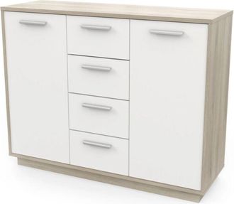 Demeyere mobile bianco e quercia con 2 ante e 4 cassetti, 113x84x36 cm