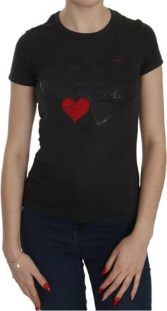 Exte Zwarte Harten Print Crew Neck Blouse - Dames - T-shirts - Zwart - S - Katoen - Tops