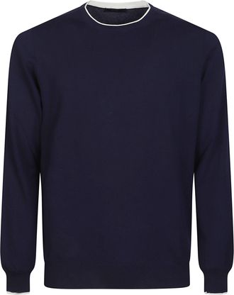 Fay Navy Round Neck Cotton Sweater