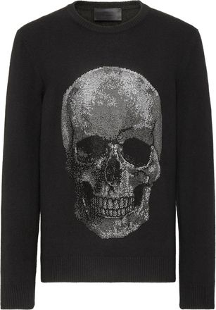 Philipp Plein Cashmere Pullover Round Neck LS Iconic Plein with Crystals