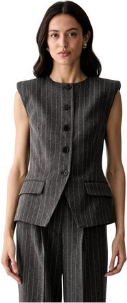 Karl Lagerfeld Pinstripe Tailored Vest - Dames - Bodywarmers - Grijs - L - Leer - Jassen
