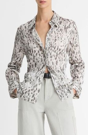 Vince Abstract Print Silk Button-Up Shirt in Grey Onyx at Nordstrom Rack, Size X-Small