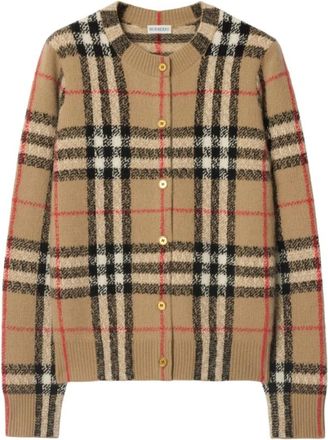 Burberry Bruin Geruit Kasjmier Wol Trui - Dames - Cashmere truien - Bruin - XS - Wol - Truien & Vesten