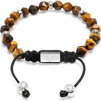 Nialaya Sterling Silver Beaded Bracelet in Brown Tiger Eye at Nordstrom, Size Medium