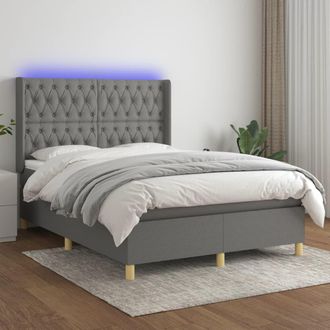 vidaXL Vidaxl - Cama Box Spring Colch&oacute;n Y Luces Led Tela Gris Oscuro 140x190 Cm