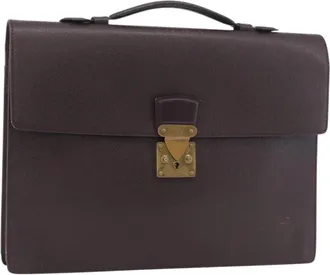 Louis Vuitton Serviette Kourad Briefcase Taiga Leather Burgundy Leather Briefcase Bag (Pre-Owned)