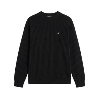 Calvin Klein Jeans Truien & Vesten, Heren, Zwart, XL, Katoen, Trui met ronde hals en ribbelstructuur